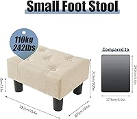 Vista 3 de BRIAN & DANY Taburete pequeño para pies, taburetes de lino con patas, reposapiés pequeño estable para sala de estar, beige