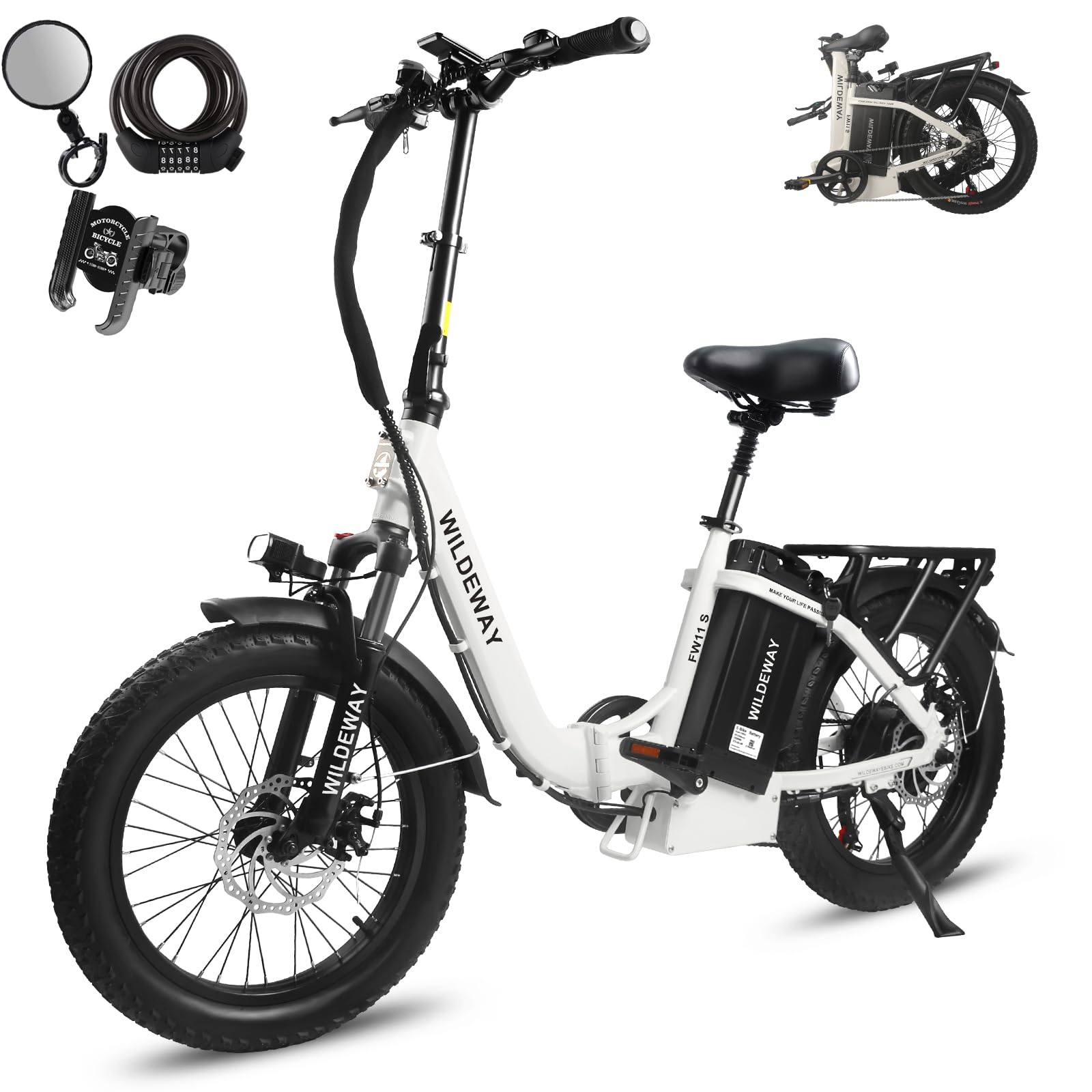 Wildeway Folding Electric Bike FW11 Pro, Peak 1000W, 35Ah Battery