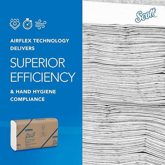 Scott Multifold Hand Towels, Z-Fold White Paper Towels for Bathroom, Soft, Strong, Eco-Friendly, Highly Absorbent, 16 Packs x 250 Z-Fold Paper Sheets (4,000 Sheets Total). Model nr. 1804