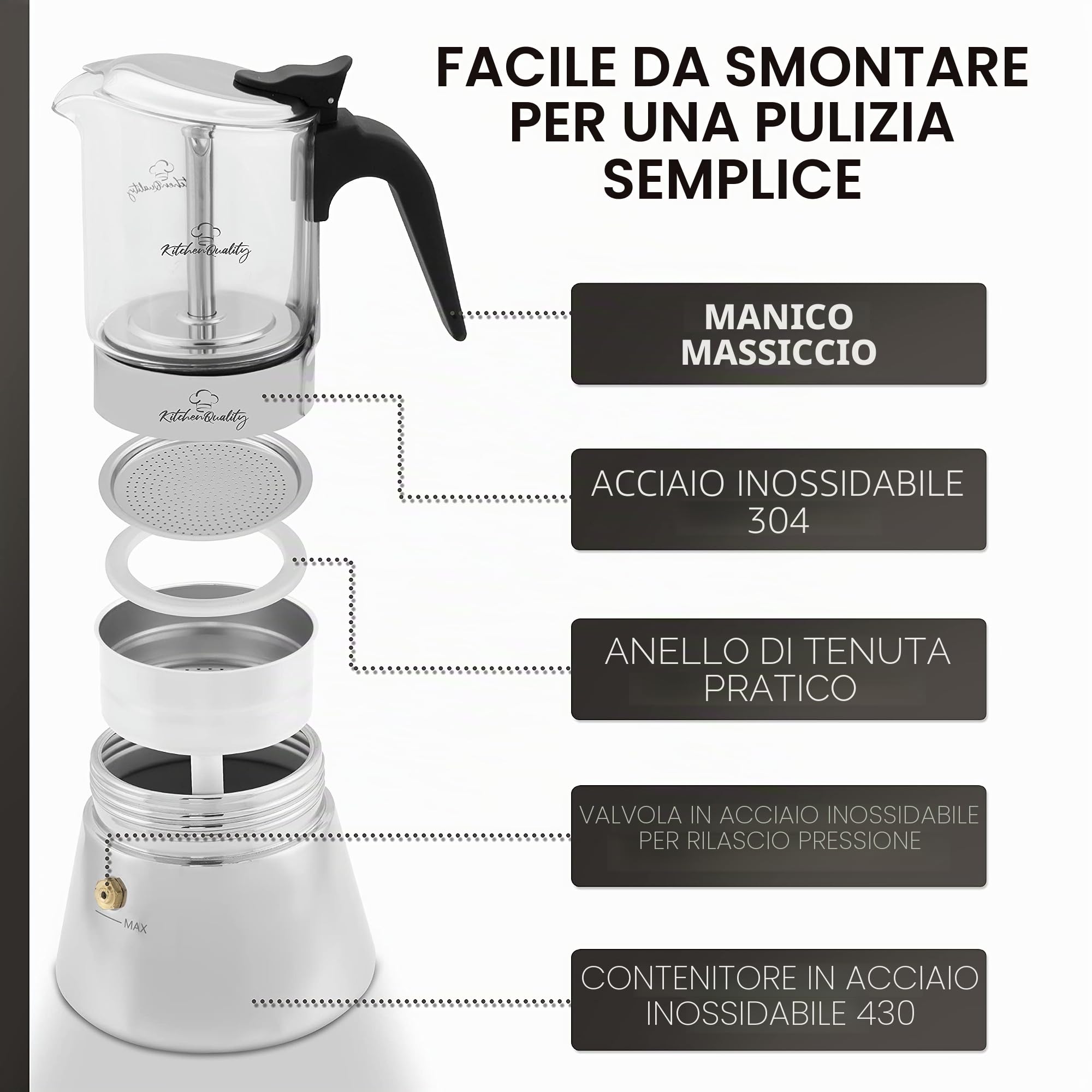 Caffettiera,Vetro + Acciaio Inossidabile,240 ml,per 4 tazze,18.5x14 cm, elettrico + induzione,con cucchiaio da porzionamento + 3 sottobicchieri in sughero