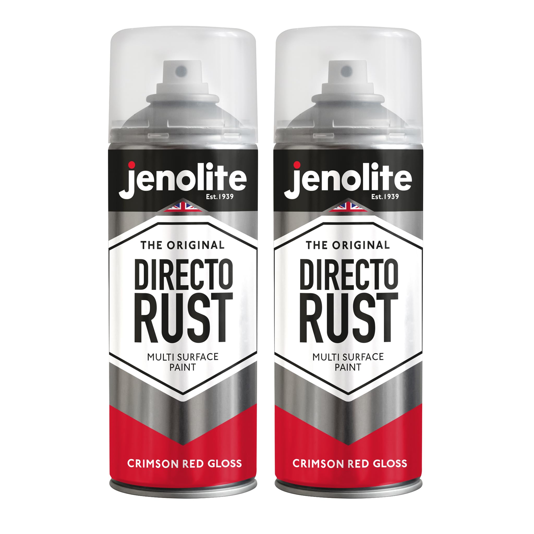 Jenolite Crimson Red Directorust Gloss Spray Paint | | 2 X 400Ml | Direct To Rust Spray Paint For Metal | Multi Surface Gloss Spray Paint For Wood, Metal, Plastic, Ceramic | Ral 3027