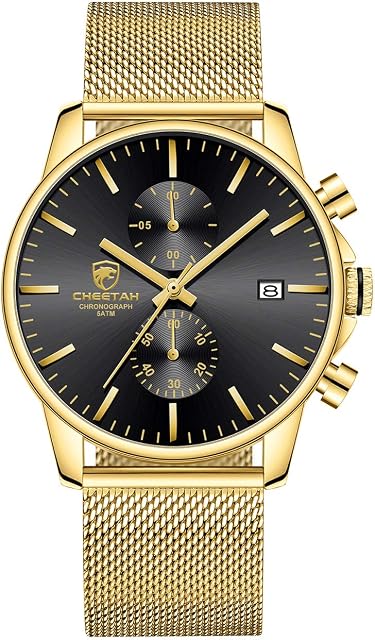 Mens Watch Fashion Sleek Minimalist Quartz Analog Mesh Stainless Steel Waterproof Chronograph Watches