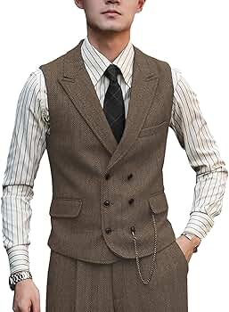 アパルトモン Original Yarn Tweed VEST AeoTeokey Men's Tweed Suit Vest Western Herringbone Wool