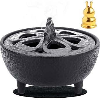 R ucherschale aus Gusseisen mit Lotusbl te Deckel Multifunktionaler Aromatherapie Weihrauchbrenner Rund R ucherst vchen Schwarz Klein R uchergef  f r Schlafzimmer Yoga Wohnzimmer Dekoration