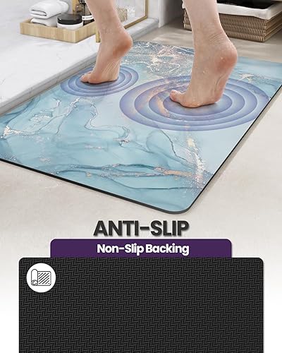 Miniatura 6 de DEXI Alfombra de baño ultra fina, antideslizante para suelo de ducha, absorbente, de secado rápido, de mármol, perfil bajo, 17 x 32 pulgadas, color