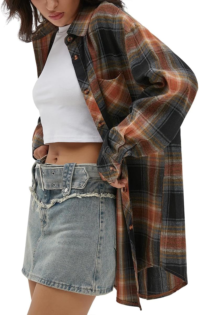 CHYRII Womens Button Down Flannel Shirts Long Sleeve Plaid Shackets Business Casual Blouse Top - Image 4