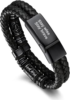 Bandmax Men's Black Double Wax Rope Bracelet Waterproof Stainless Steel Norse Style Celtic Knot Beads Wristband 7-9 Inch Gift for Men Father Husband Son Grandson
