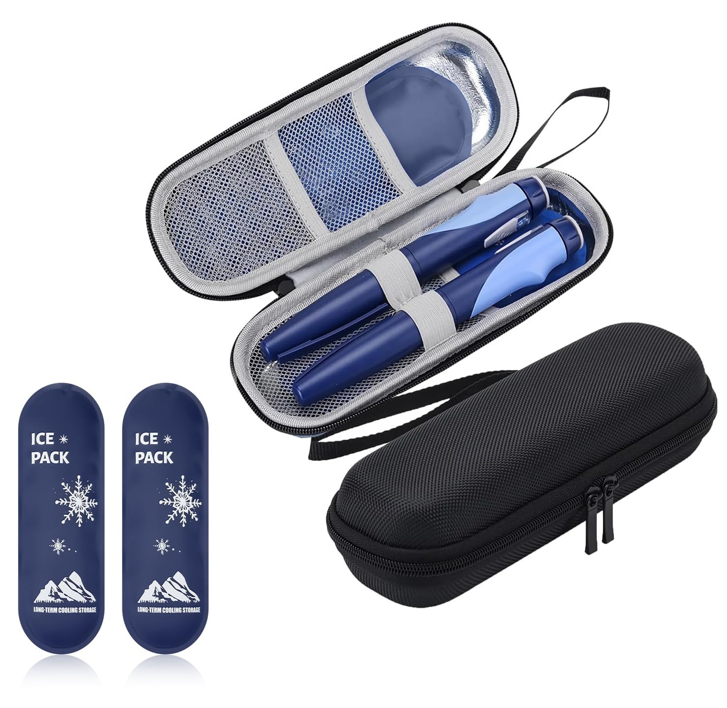 Azonee Insulin Pen Cooler Travel Case with 2 Reusable Ice Packs, for Insulin Pen Portable Medical Cooler Bag for Diabetes and Other Diabetic Supplies for The Daily Life Trip, Insulin Cooler Case