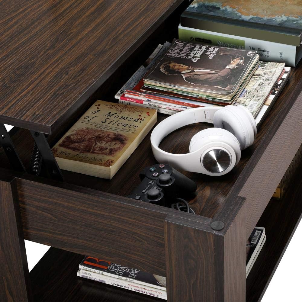 Yaheetech Lift Top Coffee Table with Hidden Compartment and Storage Shelf, Rising Tabletop for Living Room Reception Room, 38.6in L : Home & Kitchen