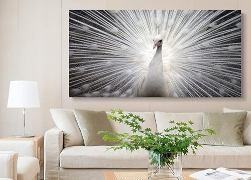 Miniatura 98 de Looife Lienzo decorativo para pared de pavo real, 16 x 32 pulgadas, pájaros verde azulado con flores, decoración de pared para decoración de DW148