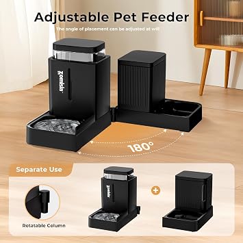 ZOMISIA Automatic Cat Feeder and Water Dispenser, 3 L x 2, Black | 2 in 1 Gravity Pet Food and Water Dispenser, 180 Degree Rotatable, Large Capacity, For Small Dogs