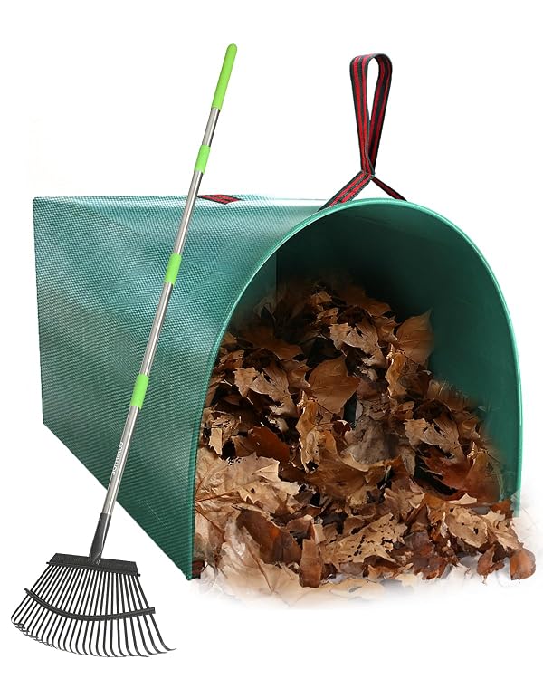 Joyhalo 65 Inch Rake for Leaves with 40 Gallon Dustpan-Typ Leaf Bags, 25 Tines Metal Leaf Rake Set for Gardening Lawns Yard Outdoor Camping Shrub Grass Bush Grass Clippings by joyhalo - Used condition - US$23.19