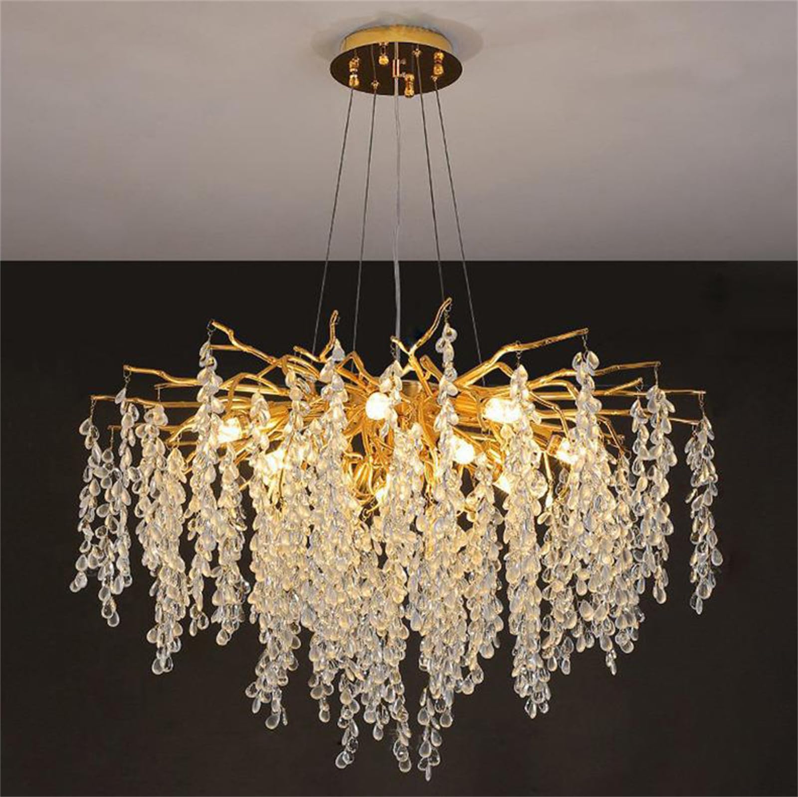KXEcoLife Modern Crystal Tree Branches Chandeliers Luxury Chandelier Raindrop Pendant Light Fixture Tassel Ceiling Hanging for Dining Room Bedroom Living Entryway,Round D60cm