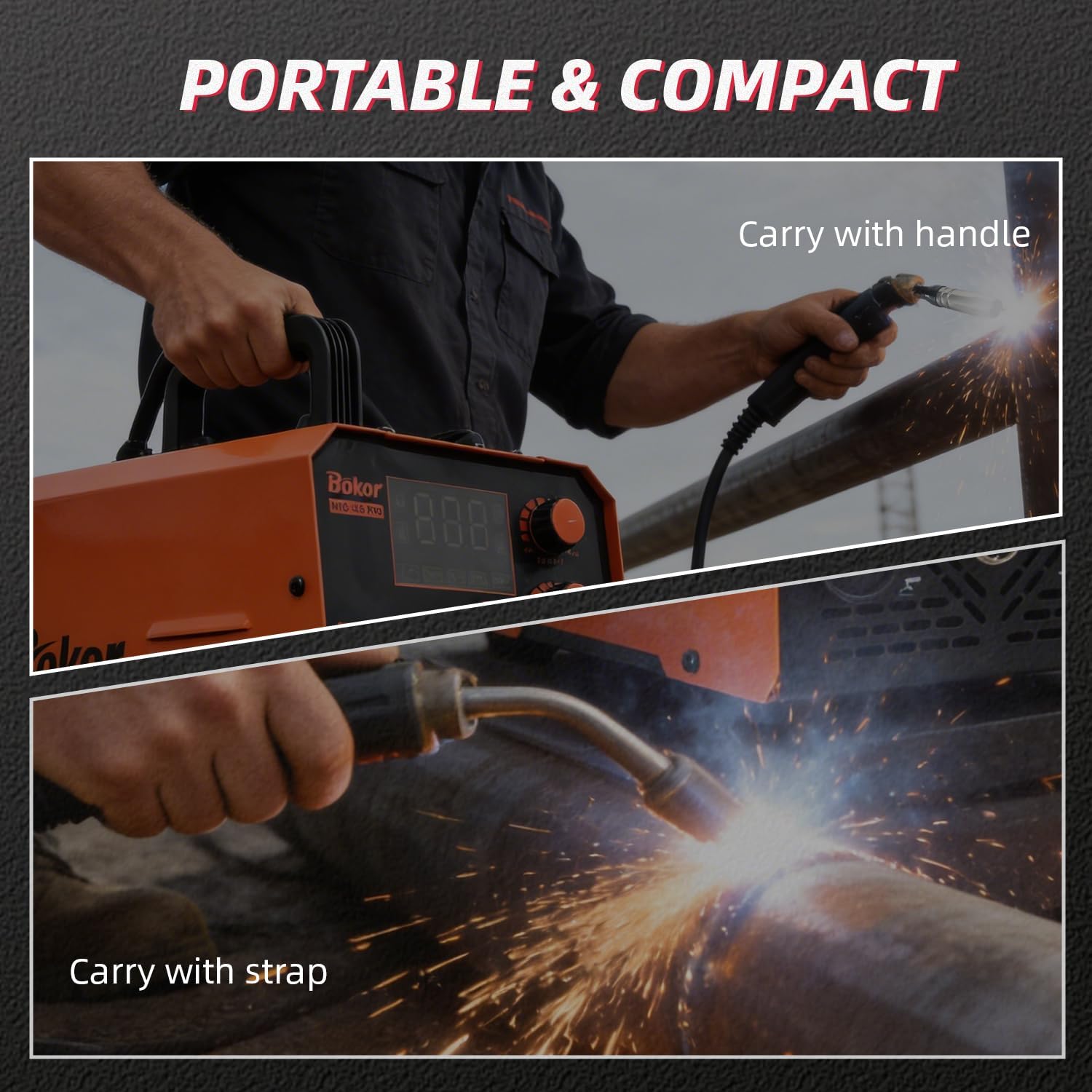 Bokor MIG-145PRO 3-in-1 Welding Machine, 110V/220V Dual Voltage Flux Core MIG/MMA/Lift TIG Welder, IGBT Inverter Technology with Large LED Digital Display