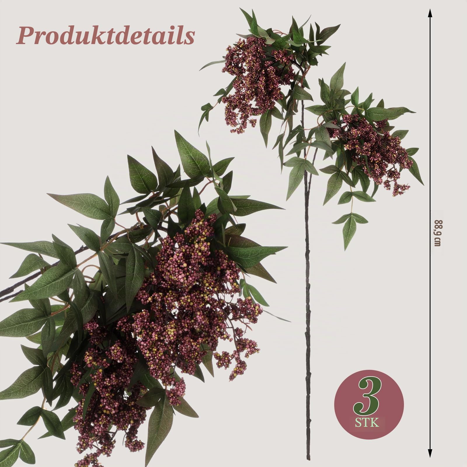 Zeyune Künstliche staubige Pflaumenstiele, Pflaume, Sedum, Beeren, Stiel, Herbst, künstliche Beeren, Zweige, Kunstspray für Zuhause, Halloween, Erntedankfest, Bauernhaus, Kaminsims, Ernte
