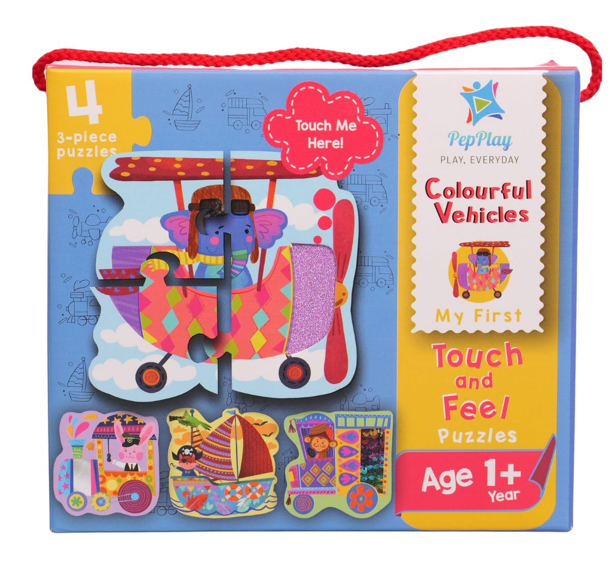 PepPlay My First Touch and Feel Puzzle – Colourful Vehicle, Three Piece Puzzle Learning for Toddlers, Educational Toy for Pre-School and Montessori Kids, Birthday and Return Gift for 1-4 Years Old