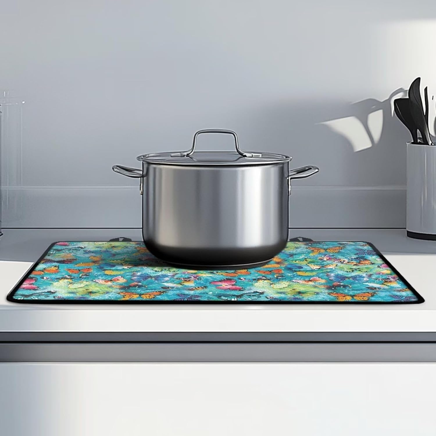 Poceacles Electric Stove Top Cover for Cooktop, Induction Electric Stove Cover Anti-slip Glass Cooktop Mat Extra Large Flat Top Stove Mat Easy Storage, Butterfly Tie-dye Blue