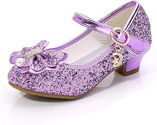 YING LAN Girls Cosplay Dress Wedding Party Shoes Glitter Sequins Low Heel Mary Jane Princess Shoes Purple