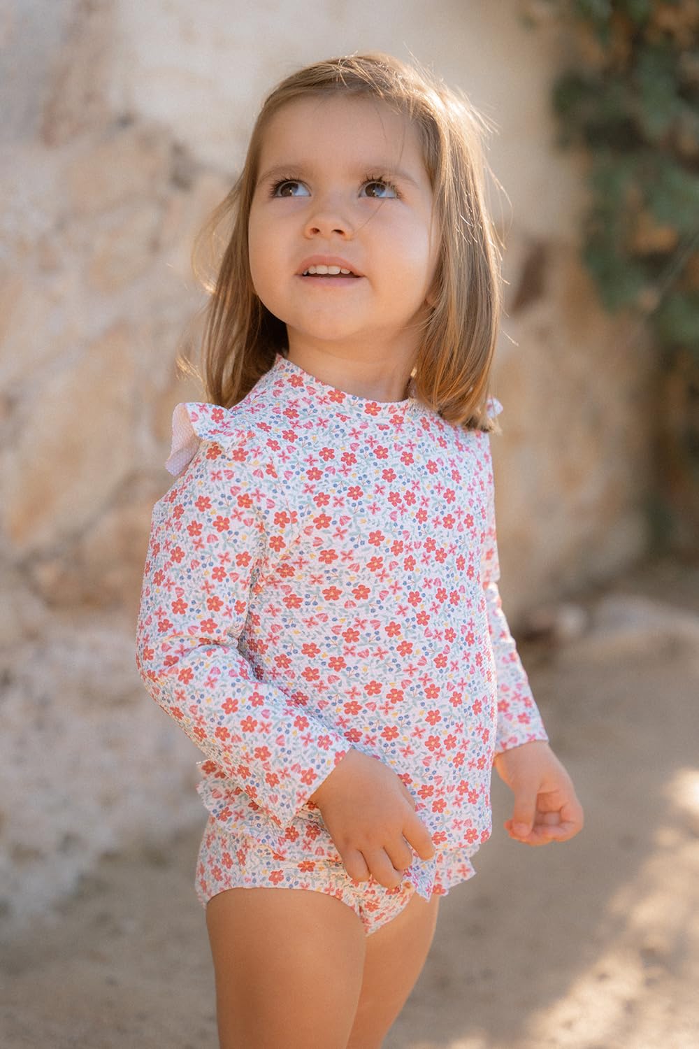 Little Dutch Bikinihose Badehose mit Rüschen für Baby Mädchen (Gr. 74/80) rosa - Sunny Flowers