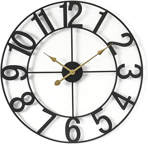 Sorbus Large Wall Clock for Living Room Decor - Wall Clock for Kitchen - 24 inch Big Wall Clock Decorative - Metal Wall Art - Analog Large Clock for Bedroom, Home, Kitchen, Office, Wall Decor (Black)
