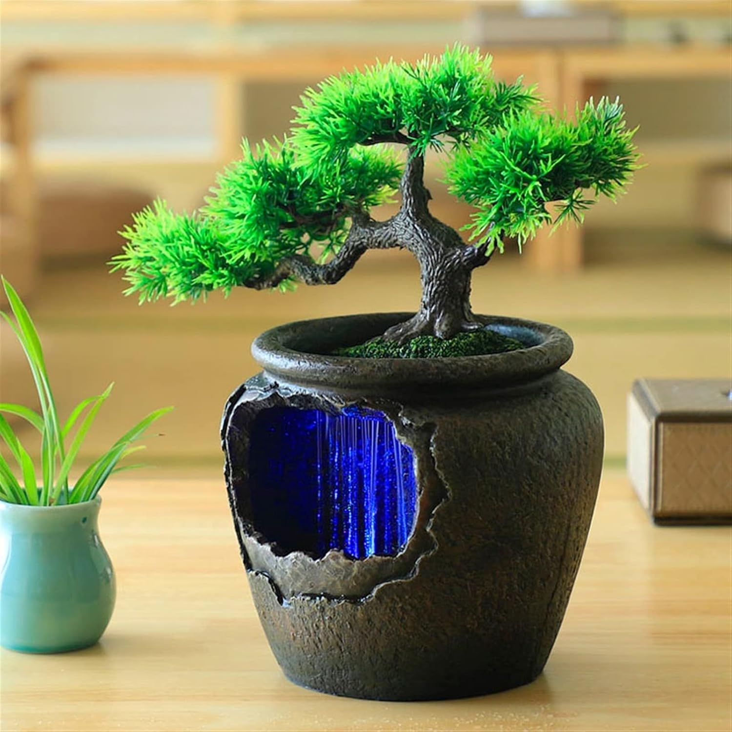 Tabletop Fountain Simulation Tree Tabletop Fountain Water Vase Resin Crafts Waterfall Fountain Desktop Crafts - Gifts for Friends for Good Luck Desktop Fountain