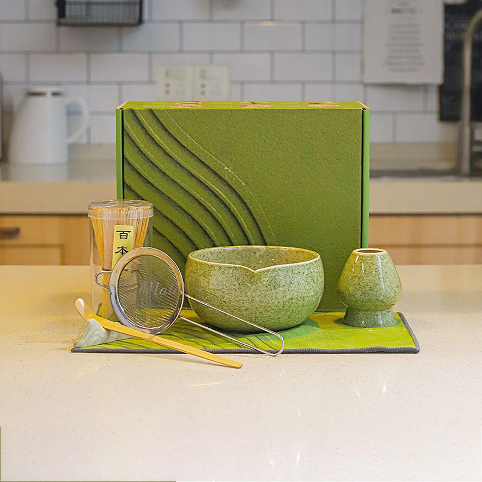 Set De Matcha (7pcs),Ensemble De Fouet À Matcha,Coffret Matcha pour La Cérémonie du Thé,Parfait pour Les Amateurs De Matcha(D)
