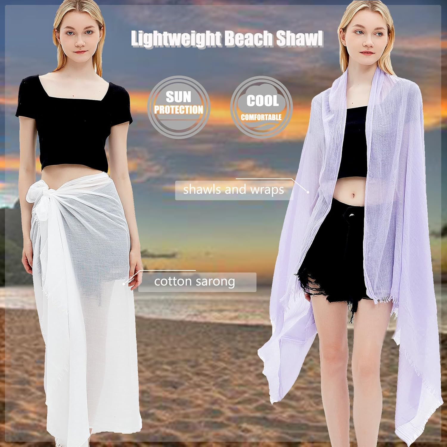Gragengs Women Summer Scarfs Lightweight Large Long Gauze Shawl Linen Beach Wrap Plain 75”×43” - Image 4