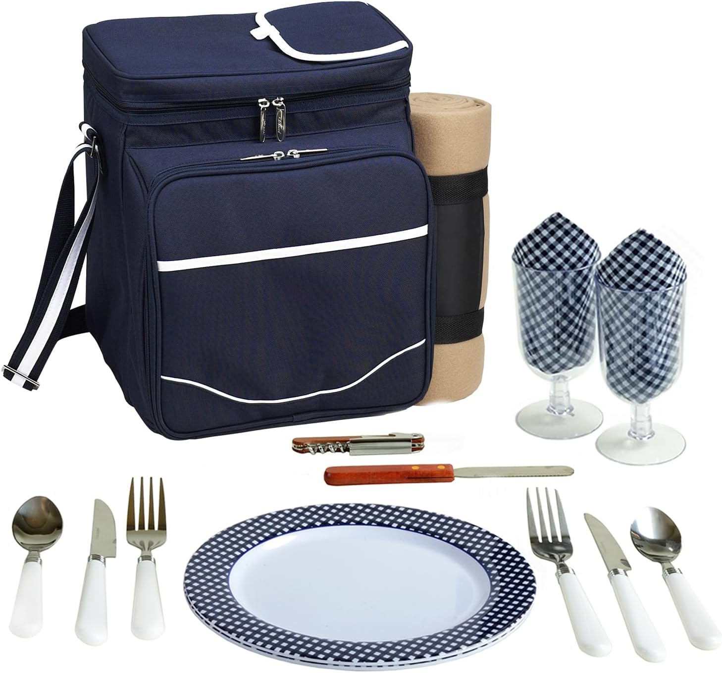Picnic at Ascot Insulated Picnic Basket/Cooler Fully Equipped for 2 with Blanket - Black