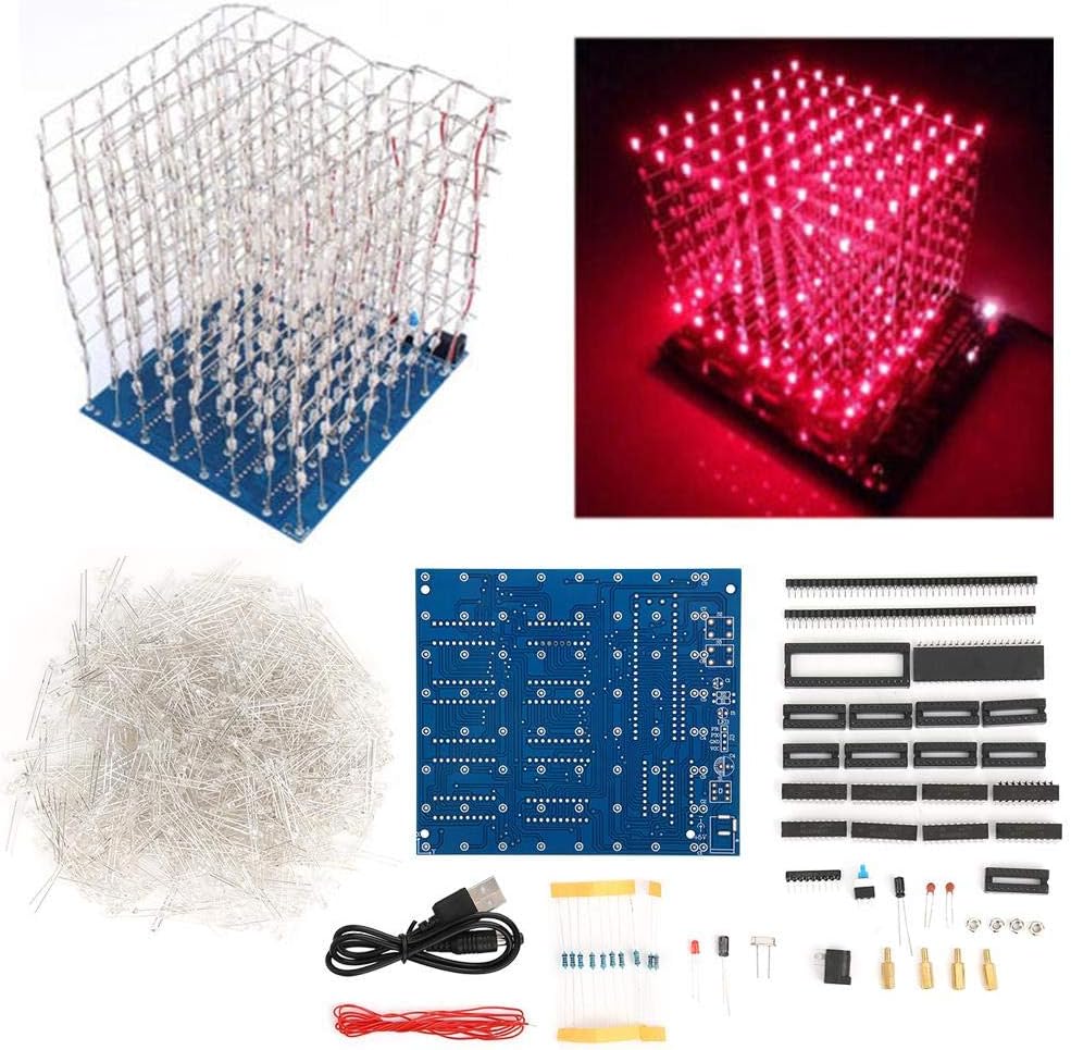 3D Led Cube Light DIY Kit, Lamp Squared LED 8x8x8 Electronic Toy for Children Teenagers Learning Gift(Red)