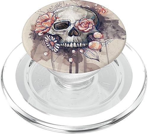 FLORAL FLORAL SKULL BLACK PINK ART PARA TATUAJE NIÑAS MUJERES PopSockets PopGrip agarre intercambiable para teléfonos y tabletas PopSockets MagSafe