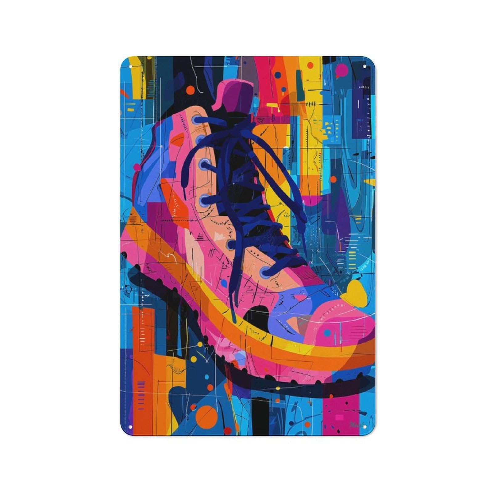 Junmoney Expressionist Geometry Sneaker – Vibrant Abst Metal Wall Sign 30X20cm Featuring Ract Street Art For Home Bar Wall, Suited To Bar Sign Collectors