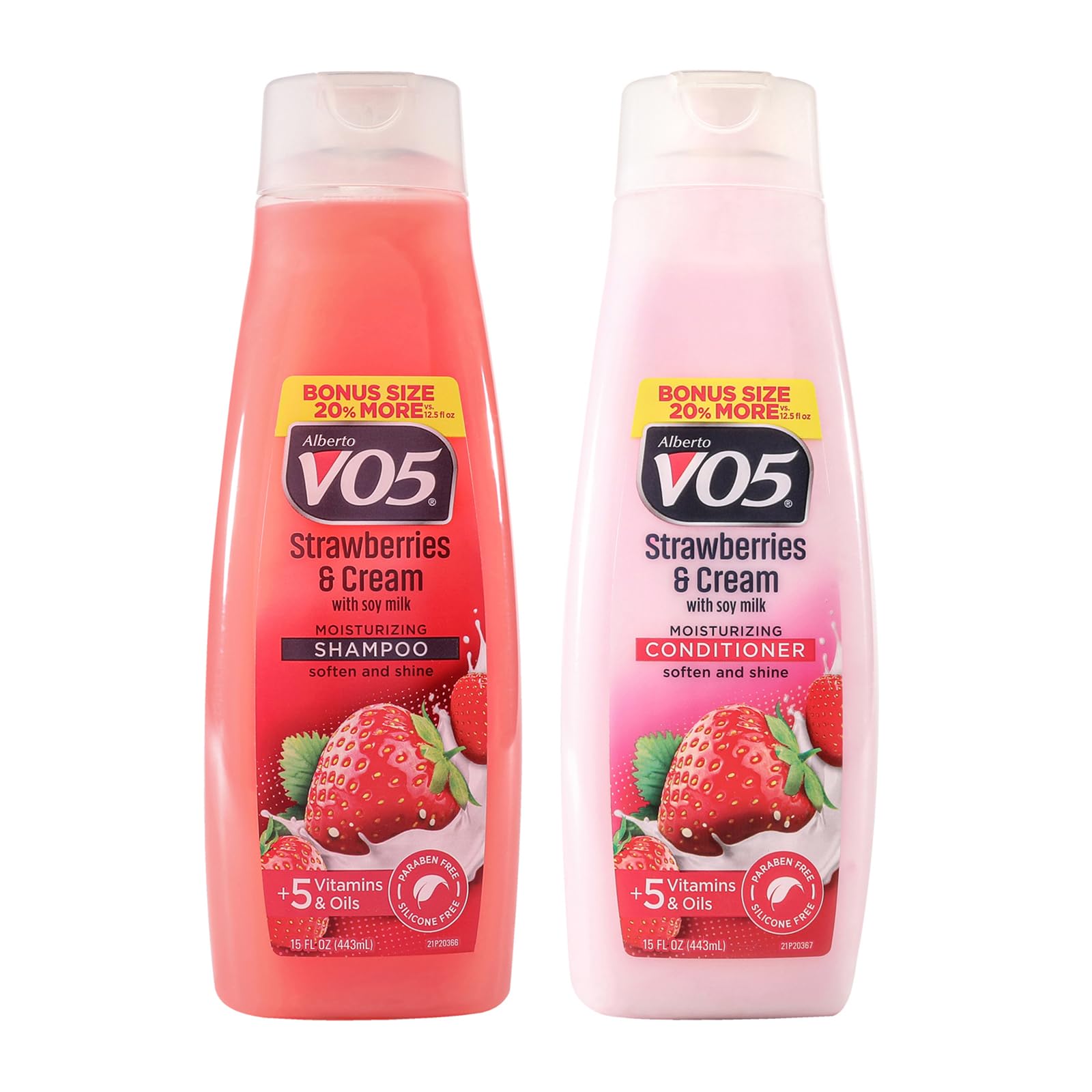 bundle of v05 conditioner moisture milks strawberries & cream, 15 oz + alberto v05 moisture milks moisturizing shampoo strawberries & cream, 15 oz