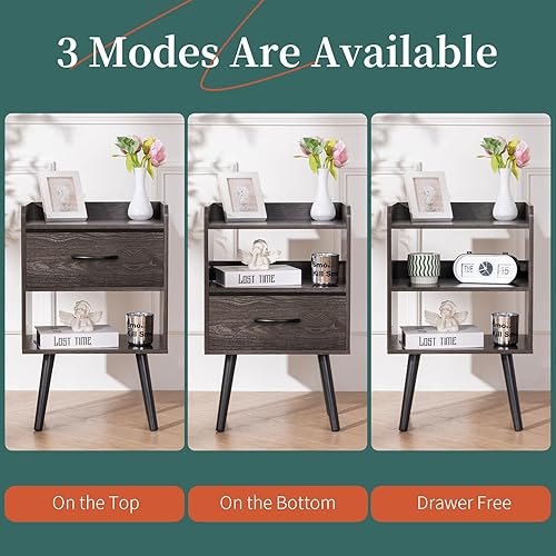 Miniatura 5 de Yoobure Mesita de noche con cajón de tela, mesita de noche moderna, mesitas de noche, mesitas de noche de mediados de siglo con estante de