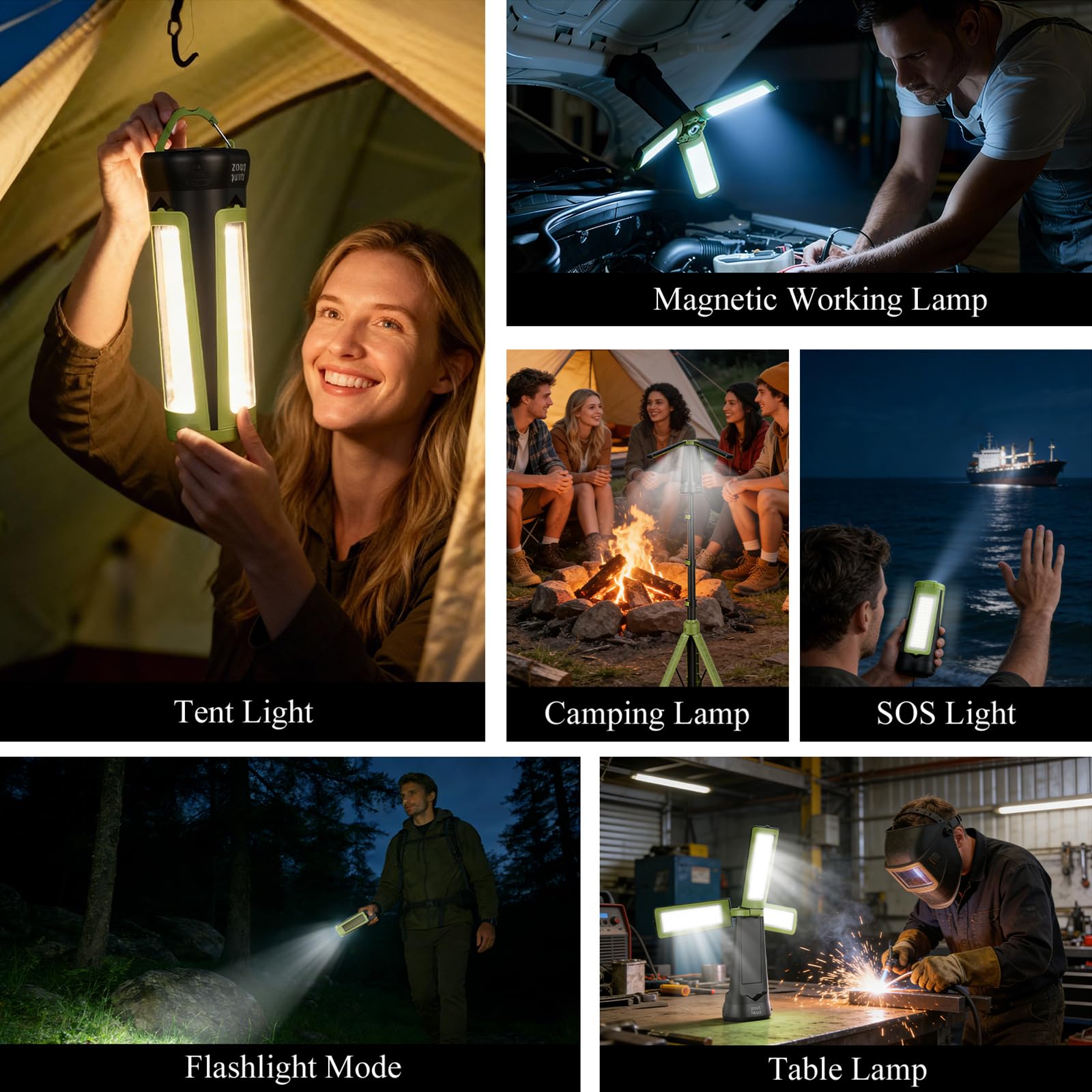 Minthouz Campinglampe Aufladbar mit Stativ, LED Camping Licht Akku & Solar, Tragbare Campingleuchte mit Fernbedienung, Magnetfuß, 5 Lichtmodi für Outdoor, Werkstatt & Notfall | 3 verstellbare Lichtköpfe, 5 Modi, 270°/180° Drehung, Camping Essentials Gear