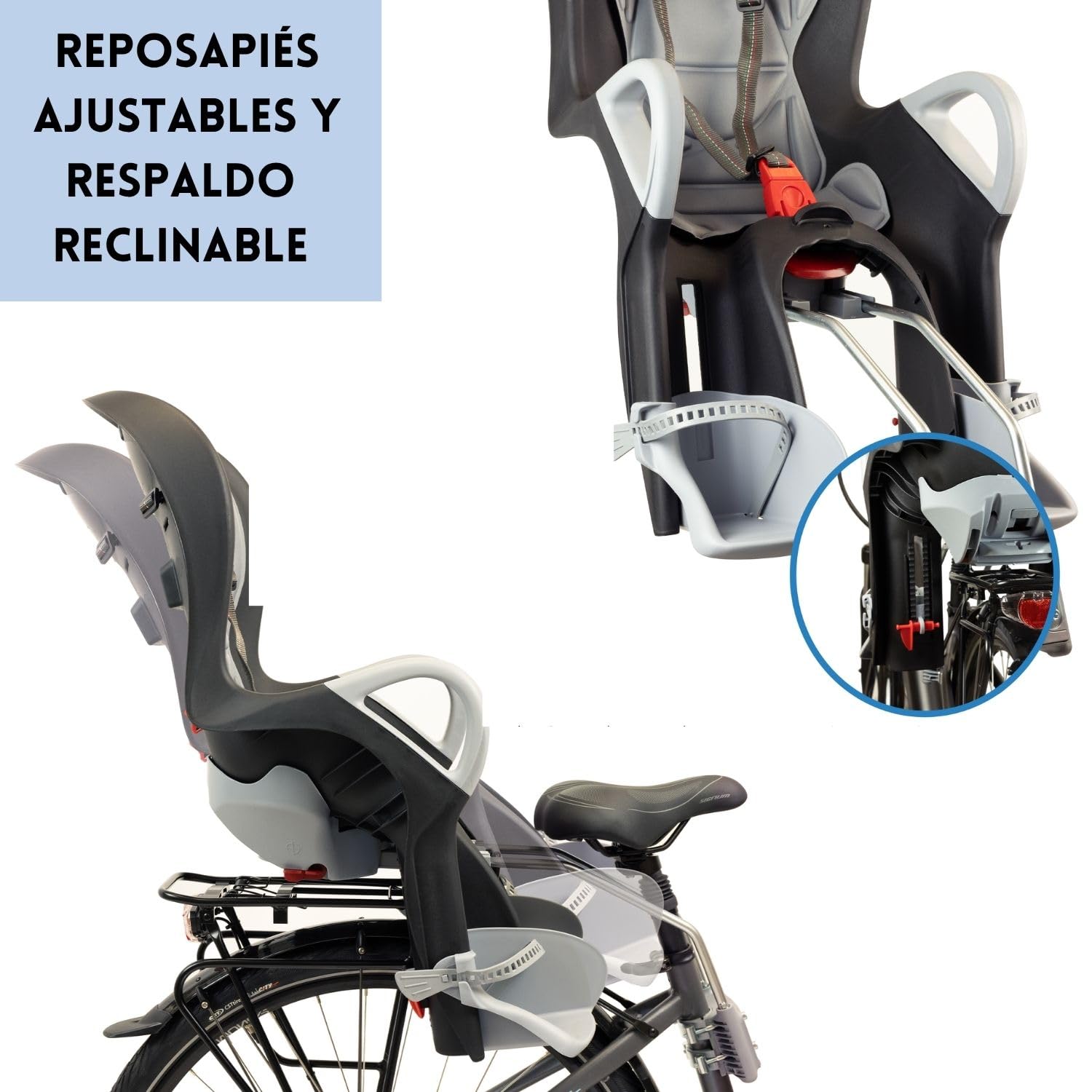 Ok Baby Silla Bicicleta Niño Trasera Reclinable 22 kg - Negro