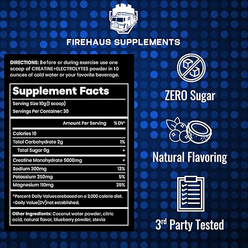Miniatura 5 de FireHaus Creatina + electrolitos - Fuerza, hidratación y recuperación para bomberos  0.18 oz de creatina monohidrato en polvo, potasio, magnesio y