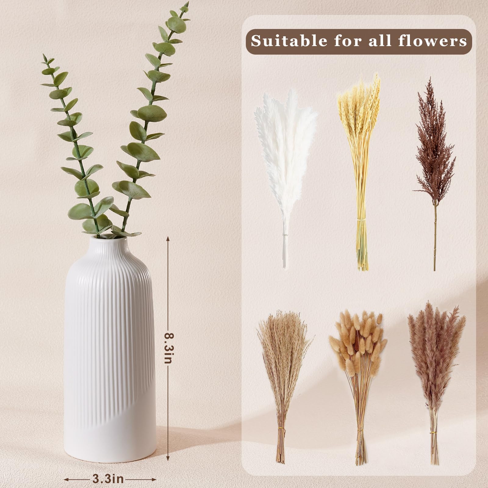 SimpleArt White Ceramic Vase,Flower Vase for Pampas-Decor Minimalist Modern Vase for Centerpieces Table, Fireplace, Shelf