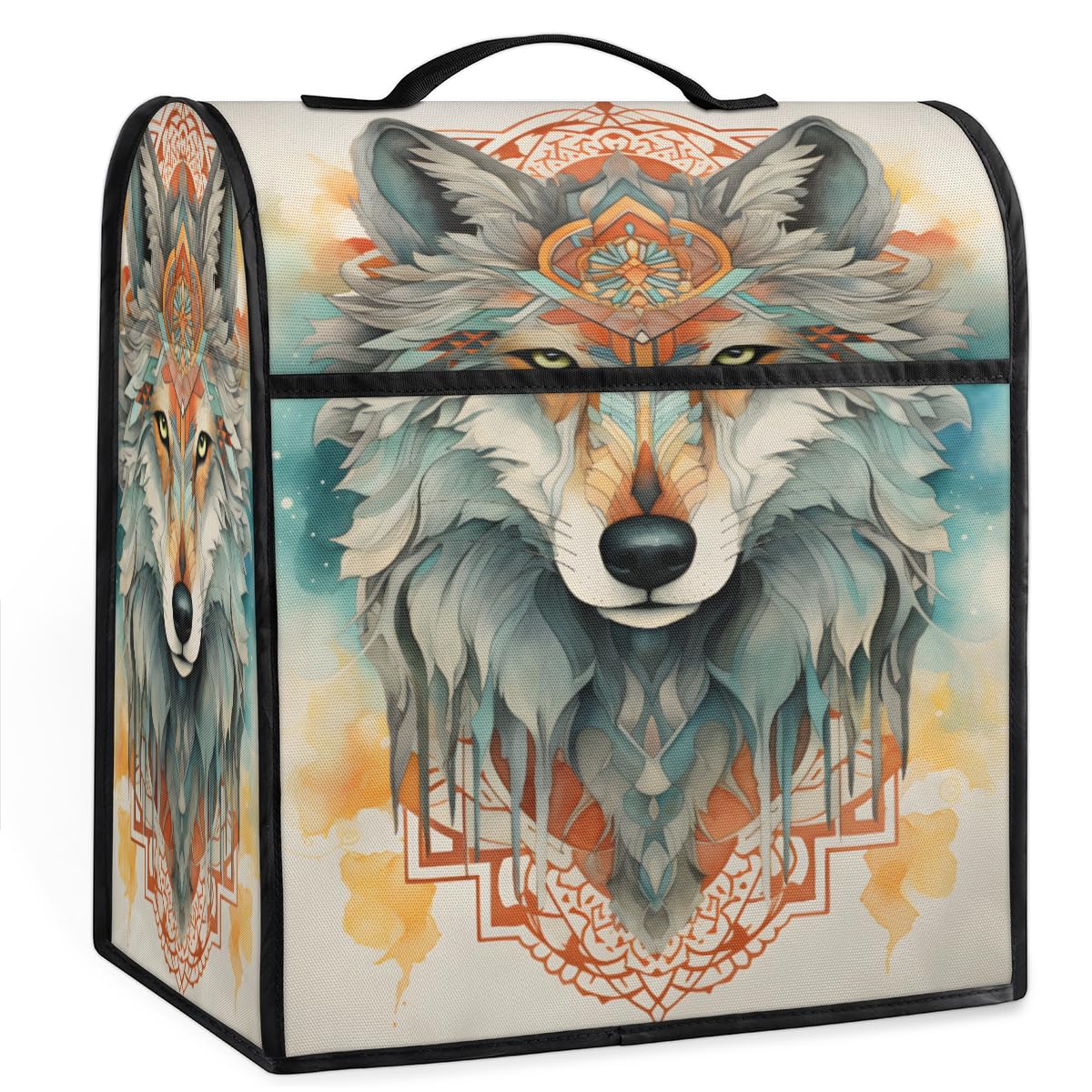 Coffee Maker Cover Vintage Wolf Watercolor Kitchen Appliance Covers Small Appliance Covers Blender Cover Juicer Cover Dust Covers for Kitchen Appliances with Top Handle and Pockets,Washable,B418