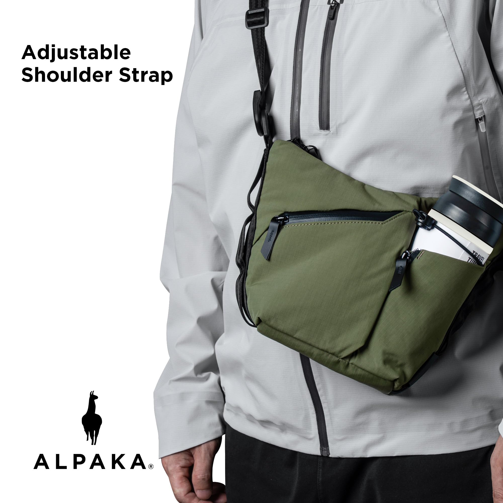 ALPAKA Flow Satchel Mini, 2L EDC Bolso Bandolera Hombre con Portabotellas, Bolso de Hombro con Correa de llaves y Cremalleras AquaGuard, Correa de Hombro Desmontable, Aros de Fijación de Cinta