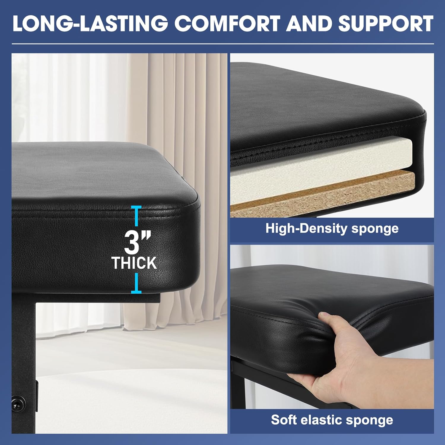 Ramzi Piano Bench Adjustable Height，Piano Stool Keyboard Bench Adjustable Piano Bench with Black Padded Cushion for Musicians Piano Stool Chair (Pu Leather)