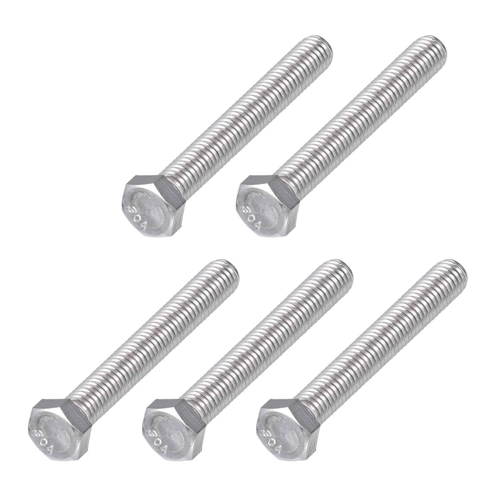 METALLIXITY Hex Head Bolts (3/8-16 x 2-3/4") 5Pcs, 304 Stainless Steel 18-8, Fully Threaded, External Hex Drive, Plain Finish