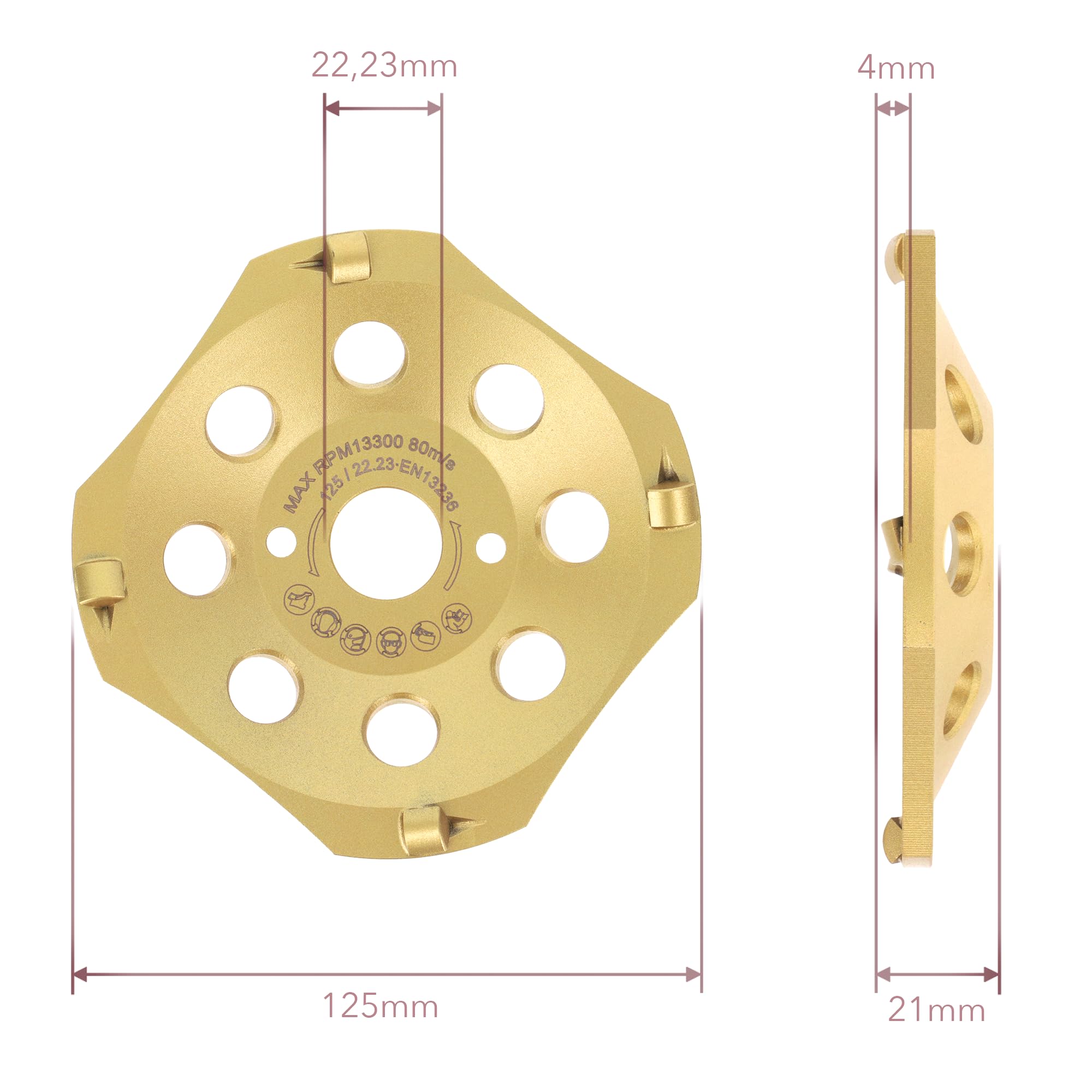 PRODIAMANT PKD - Muela de diamante para amoladora angular de hormigón, 125 mm, 4 segmentos para hormigón, pavimento y revestimientos adhesivos