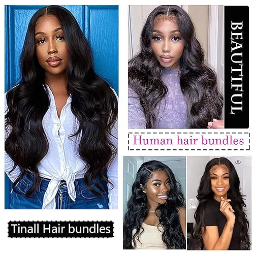 Miniatura 8 de Tinall Manojos de cabello humano ondulado 12A brasileño para mujer negra, 1 manojos de cabello humano de 24 pulgadas, 100% cabello humano virgen sin