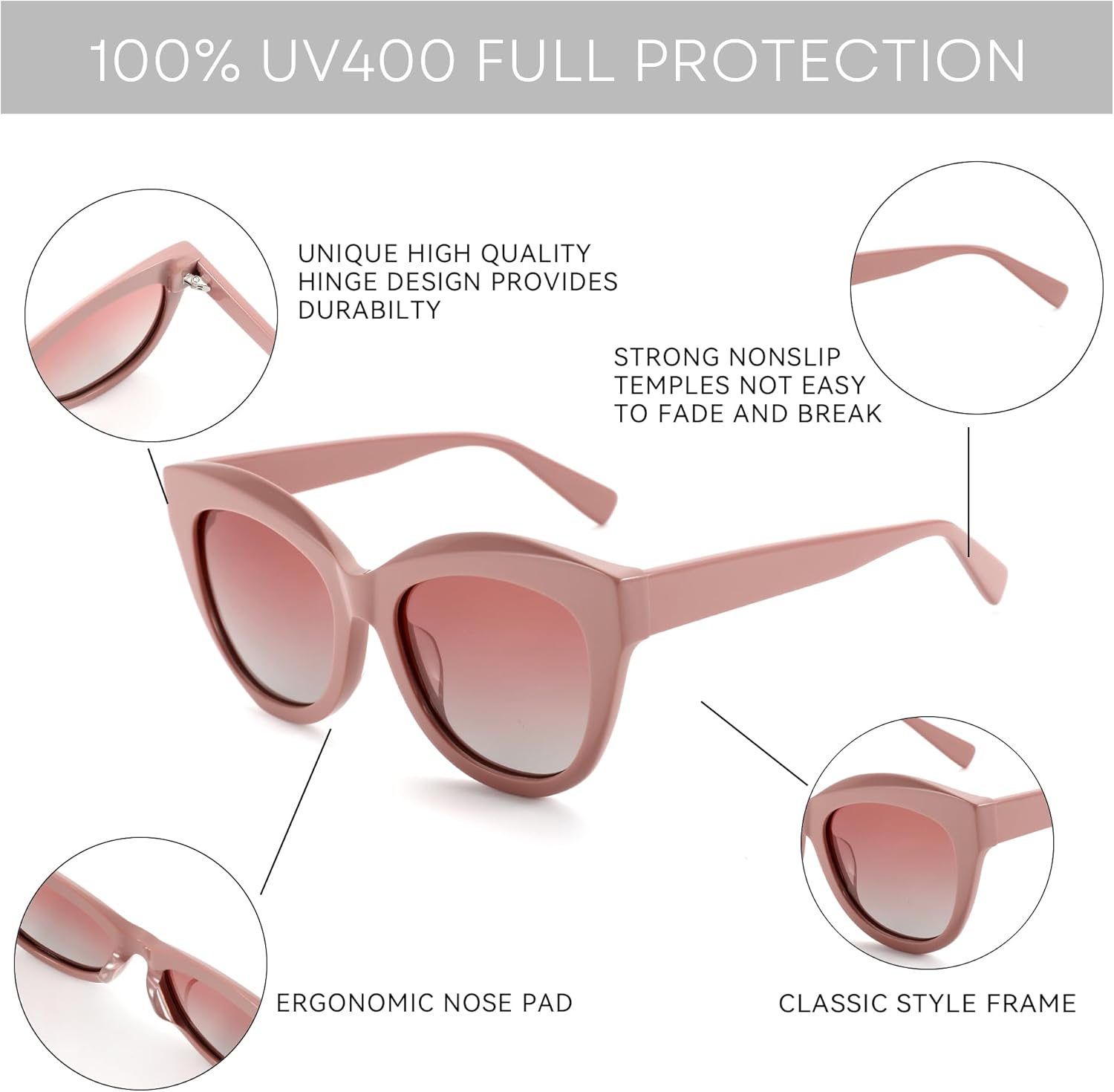 ZENOTTIC Trendy Polarized Women Sunglasses: Retro Cateye Shades - Sun Glasses Designed for Vacation with UV400 Protection - Image 5