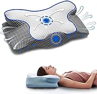Vista 1 de Almohada cervical de espuma viscoelástica, almohadas contorneadas para el dolor de cuello y hombros, almohada ortopédica ergonómica con soporte