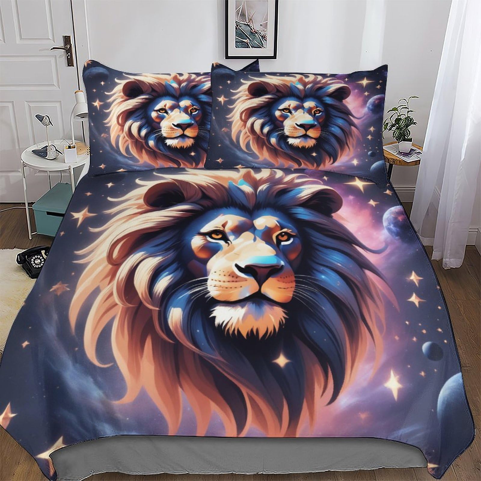 Housse de couette lion en microfibre zippée facile à laver