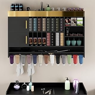 Hair Color Organizer Rack, Wall Mounted Salon Station with Storage Cabinet and Adjustable Shelves, Holds 100+ Hair Dye Tubes, Barbershop Beauty and Spa Furniture