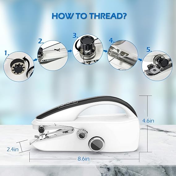 Handheld Sewing Machine for Beginners, Portable Mini Hand Sewing Machine for Quick Stitching, Electric Lightweight Easy to Use, Travel & DIY, Emergency Repairs for Clothes & Fabrics Black