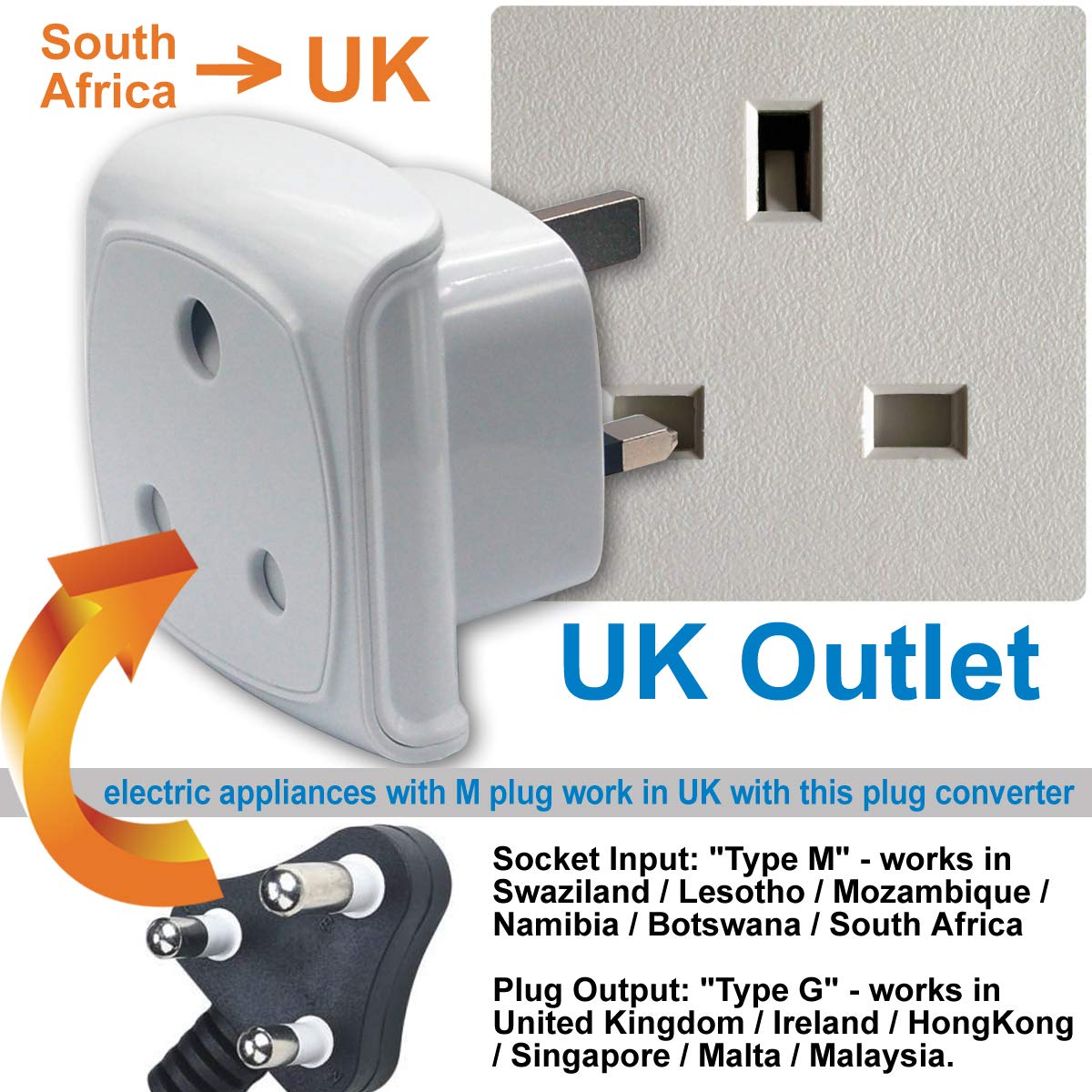 South African Large Plug Type M Adapter Convert to 3pin Type G UAE/KSA