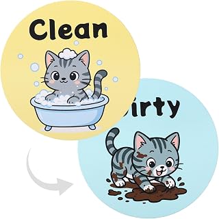 Clean Dirty Flip Magnet for Dishwasher, Funny Double-Sided Dishwasher Magnet Sign Strong Magnetic Reversible Clean and Dirty Indicator for Kitchen Refrigerator Laundry Room (Cute Cat Design)